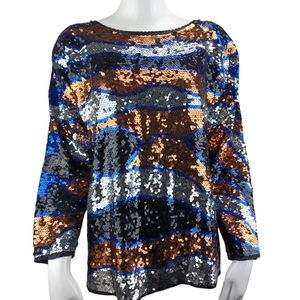VINTAGE THREE FLAGGS Sequin Long Sleeve Top Large